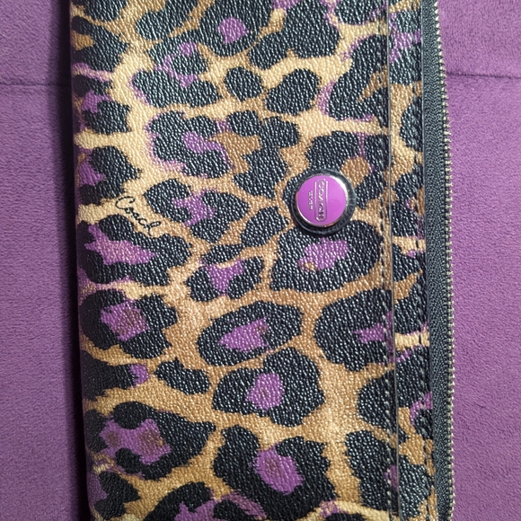 Coach Handbags - Coach Leopard Print Wallet - Purple and Tan